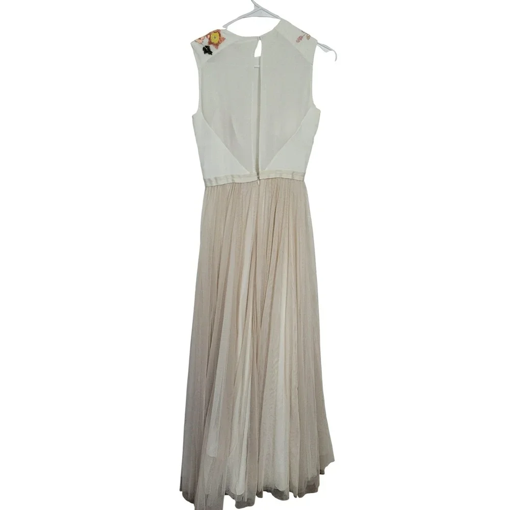 Needle & Thread Trailing Floral Maxi Dress Cream Sequin Tulle Gown US Size 4 - Picture 4 of 10